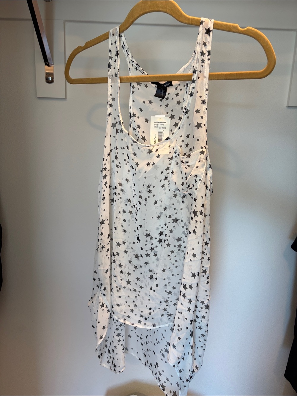 Aqua White Star Print Racerback Tank Top